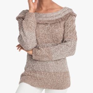 White House Black Market Boatneck Fringe Sweater